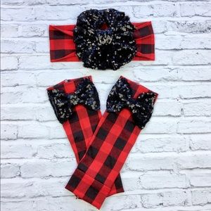 Buffalo plaid headband and leg warmer set